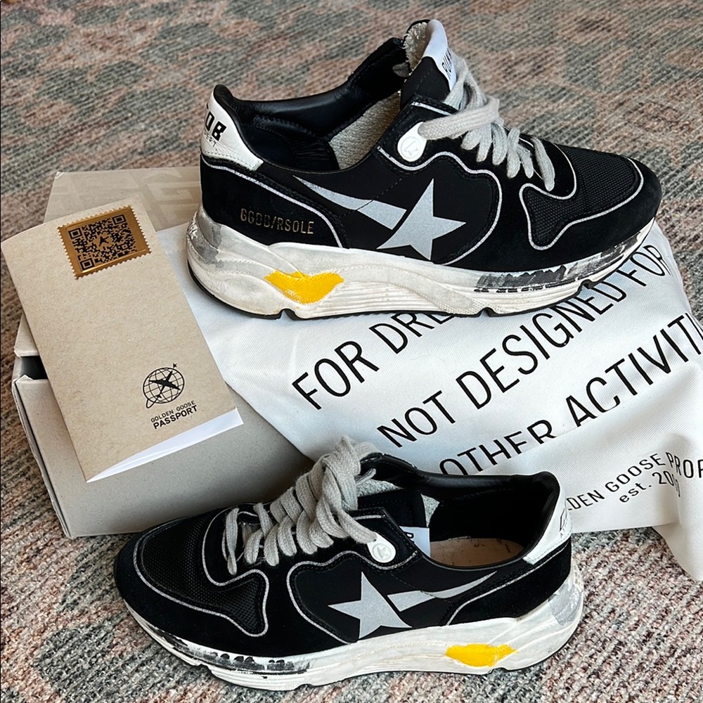 Golden Goose Black and Silver Running Sole Sneakers